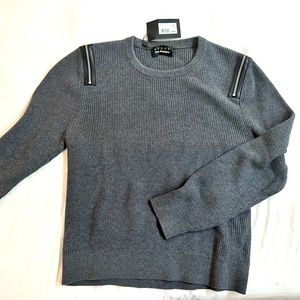 The Kooples Sport Gray Sweater with Leather Zipper Detail - BRAND NEW WITH TAGS